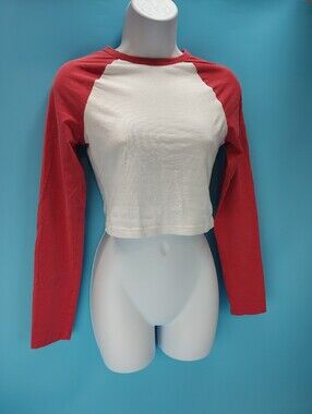 PINK Victorias Secret Size Small Long Sleeve Raglan Cropped Tee Shirt Brick Red